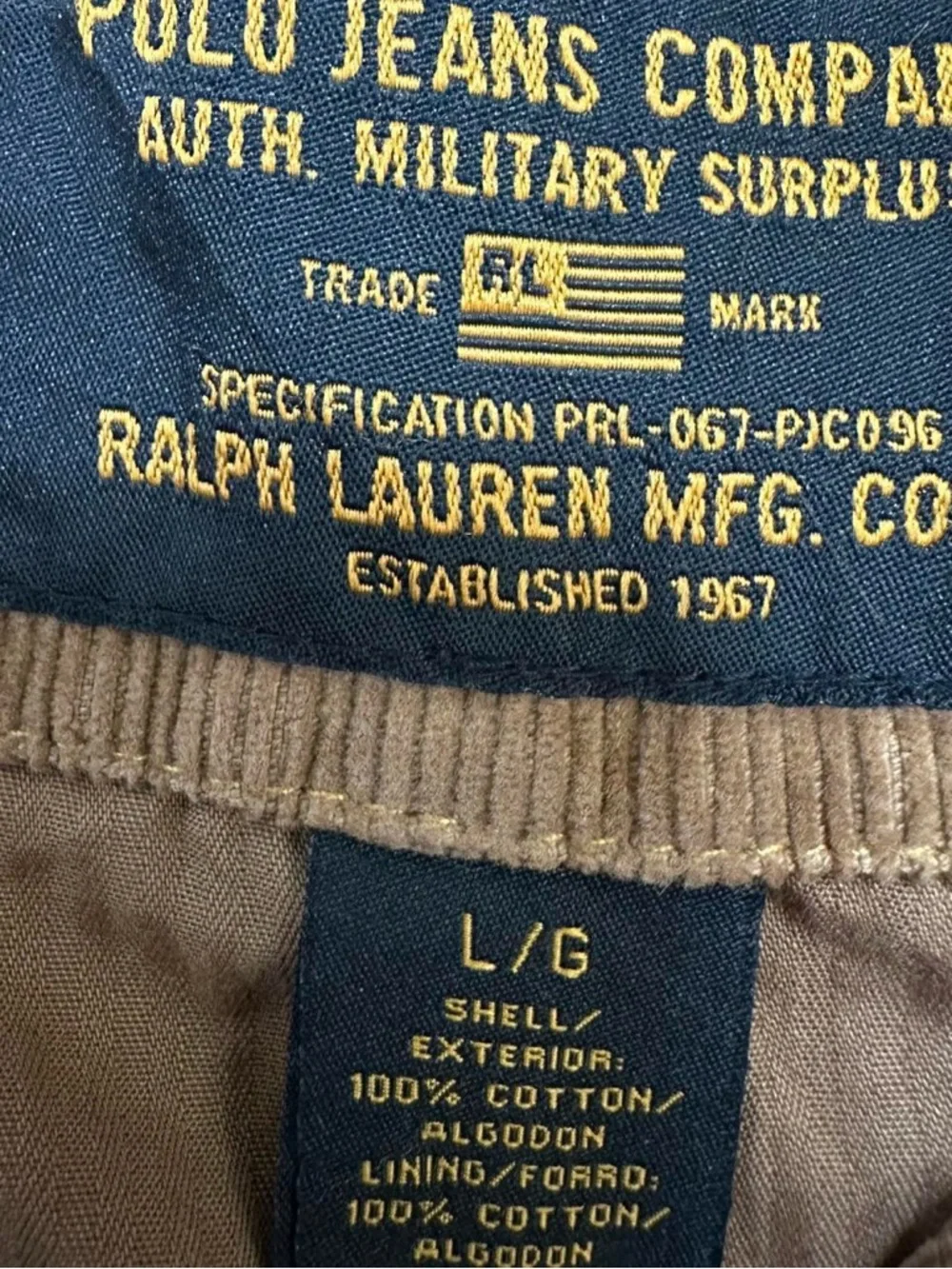 Ralph Lauren Polo Jeans Company Men’s Vintage Military Corduroy Jacket‎ Size L